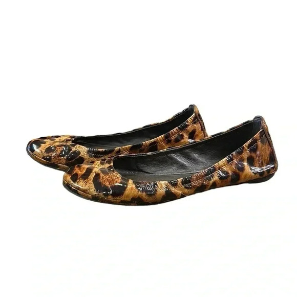 Tory Burch Eddie Patent Leather Leopard Animal Print Ballet Flats Women’s 7.5 - Picture 2 of 10